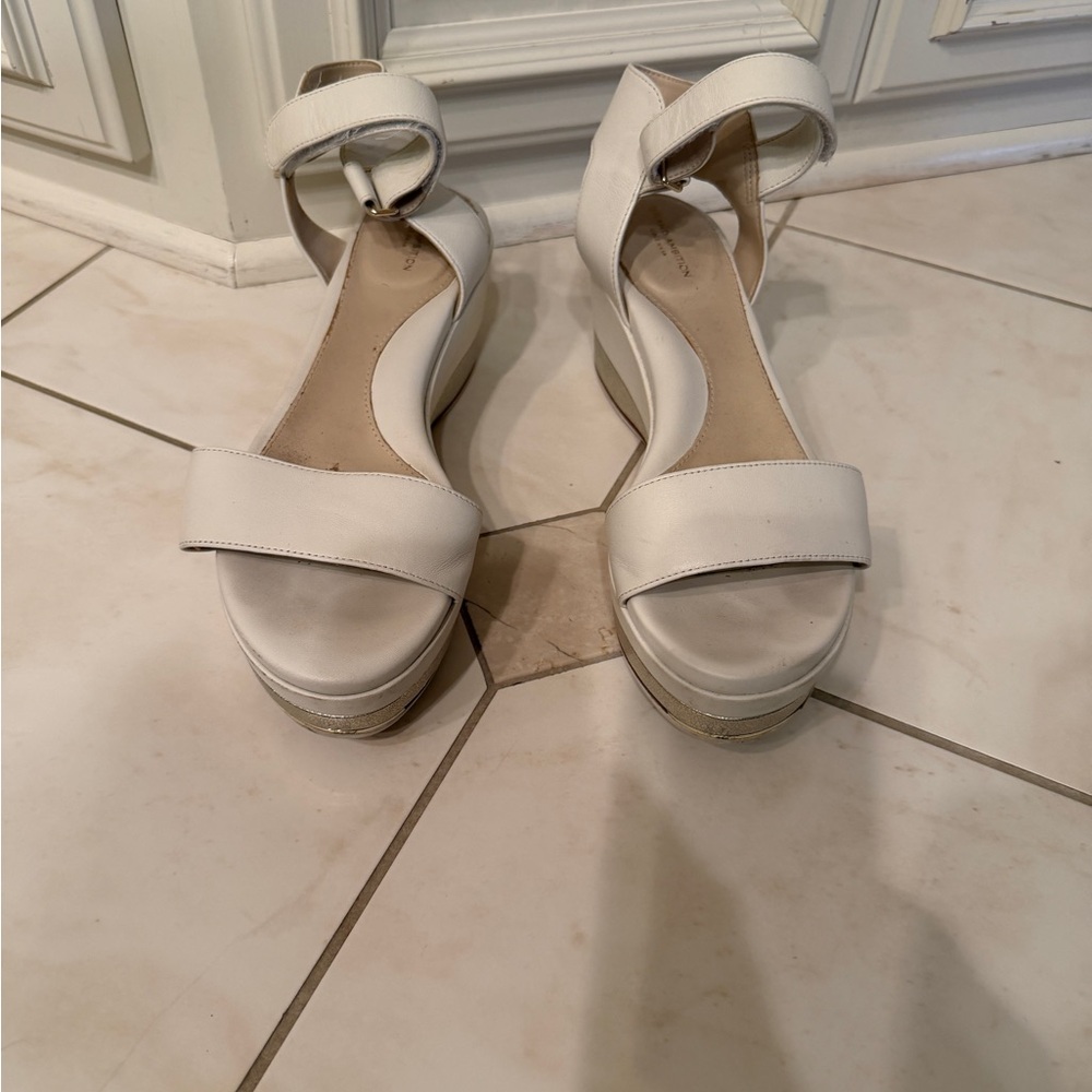 Cole Haan Women’s White / Gold  Ankle-Strap Platform Sandals